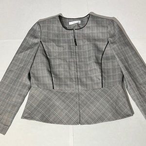 Tahari Arthur S. Levine blazer tweed plaid sz 16 zipper closure womens jacket